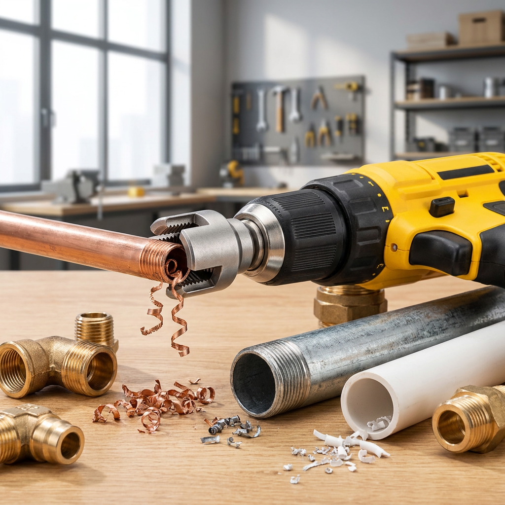 Pipe threader works on copper, steel and PVC pipe