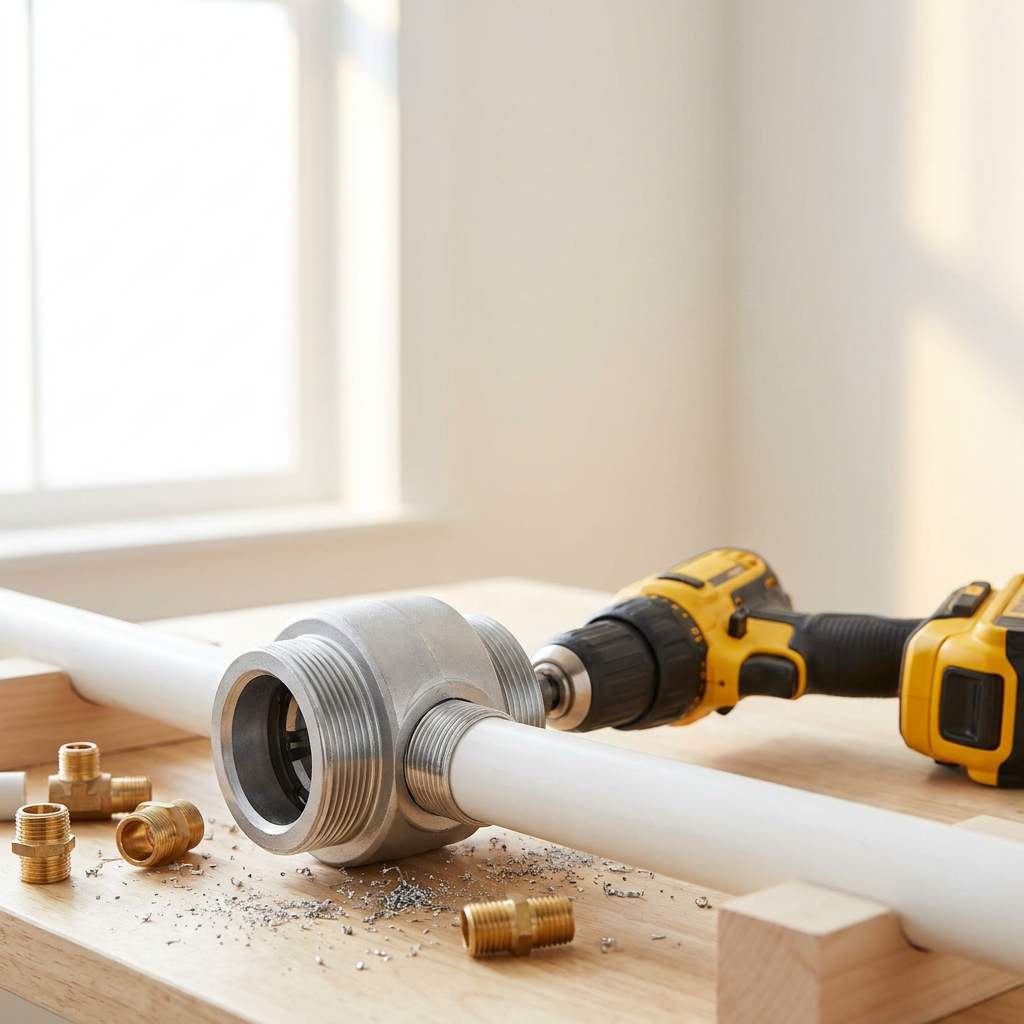 Thread any pipe in seconds with a drill - pipe threader in use
